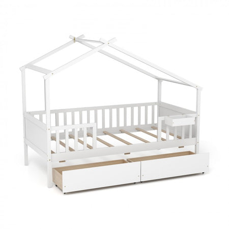 White Loveseat Sofa Bed with Drawers and Roof-Style Frame