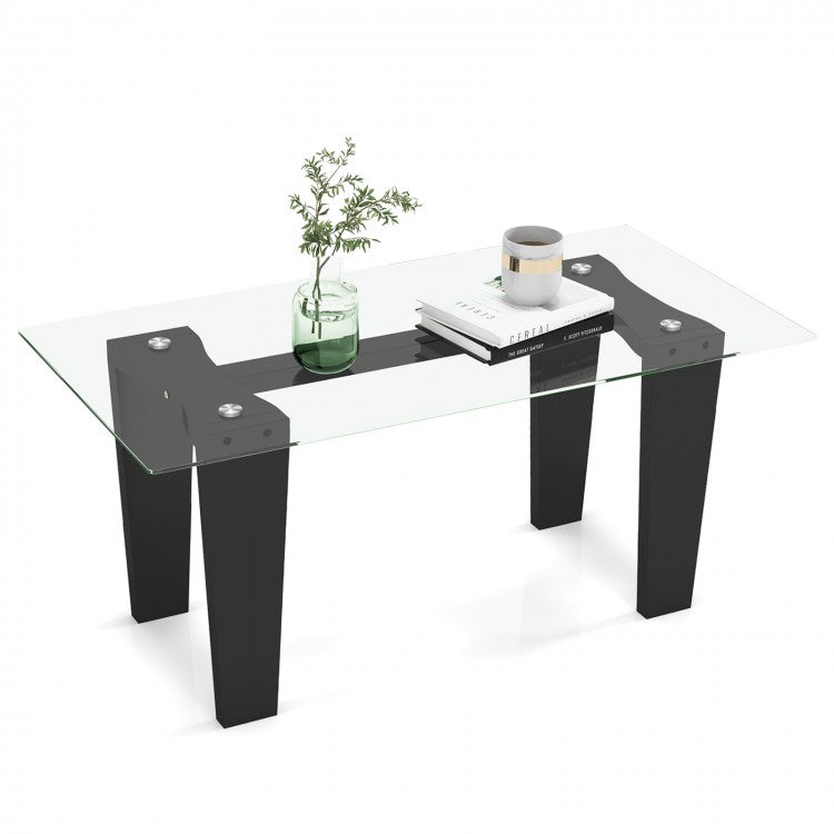 Modern Glass Coffee Table - Rectangular Table for Living Room and Office