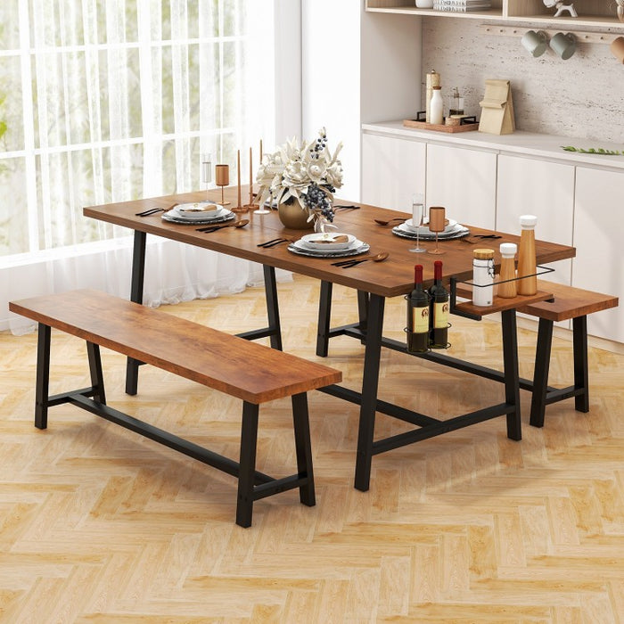 Industrial Style Dining Room Table Set - 3-Piece Set with 2 Benches - Suitable for Kitchen and Restaurant
