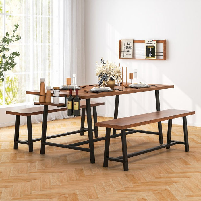 Industrial Style Dining Room Table Set - 3-Piece Set with 2 Benches - Suitable for Kitchen and Restaurant