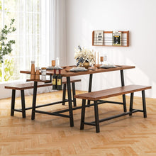 Charger l&#39;image dans la galerie, Industrial Style Dining Room Table Set - 3-Piece Set with 2 Benches - Suitable for Kitchen and Restaurant

