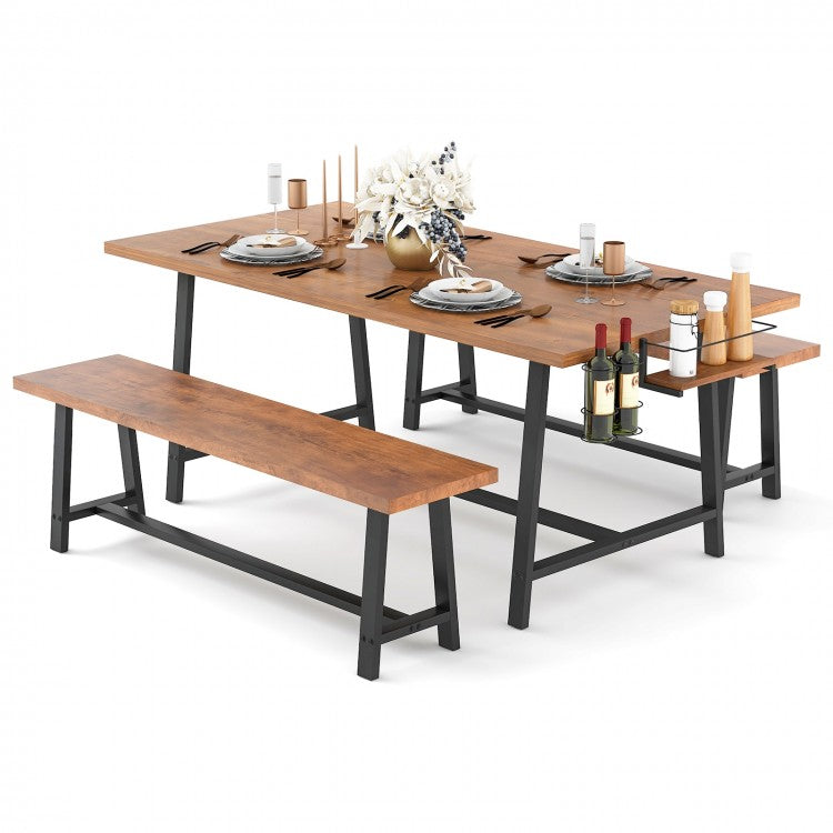 Industrial Style Dining Room Table Set - 3-Piece Set with 2 Benches - Suitable for Kitchen and Restaurant