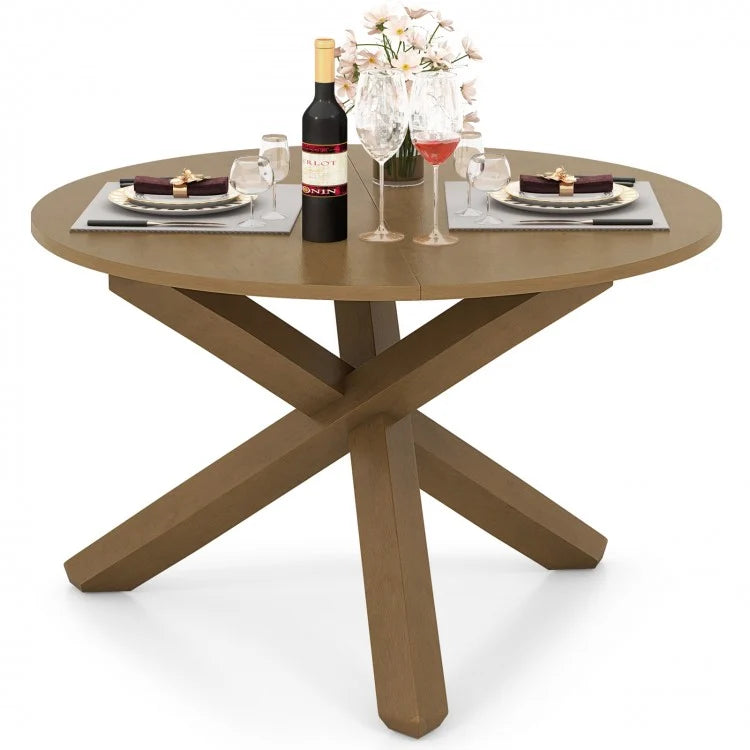 Costway Natural Color Round Dining Table for 6 - Suitable for Restaurant and Patio with Solid Wood Legs