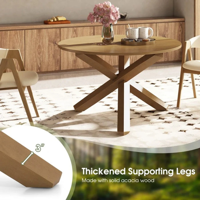 Costway Natural Color Round Dining Table for 6 - Suitable for Restaurant and Patio with Solid Wood Legs