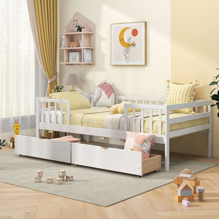 Costway Furniture:White Sofa Bed with Drawers and Safety Guard Rails