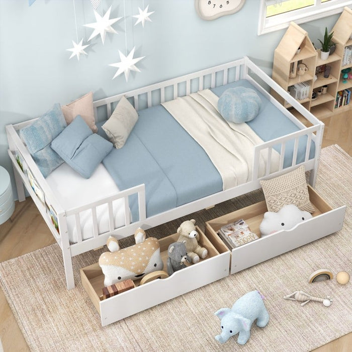 Costway Furniture:White Sofa Bed with Drawers and Safety Guard Rails