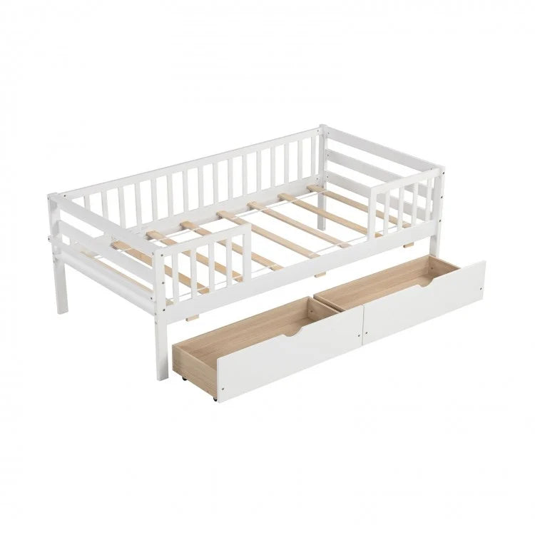 Costway Furniture:White Sofa Bed with Drawers and Safety Guard Rails