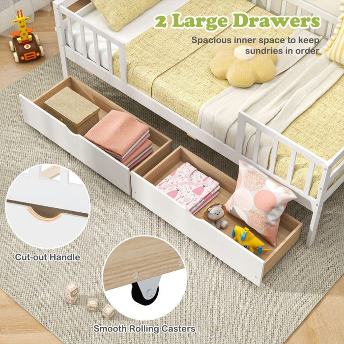 Costway Furniture:White Sofa Bed with Drawers and Safety Guard Rails