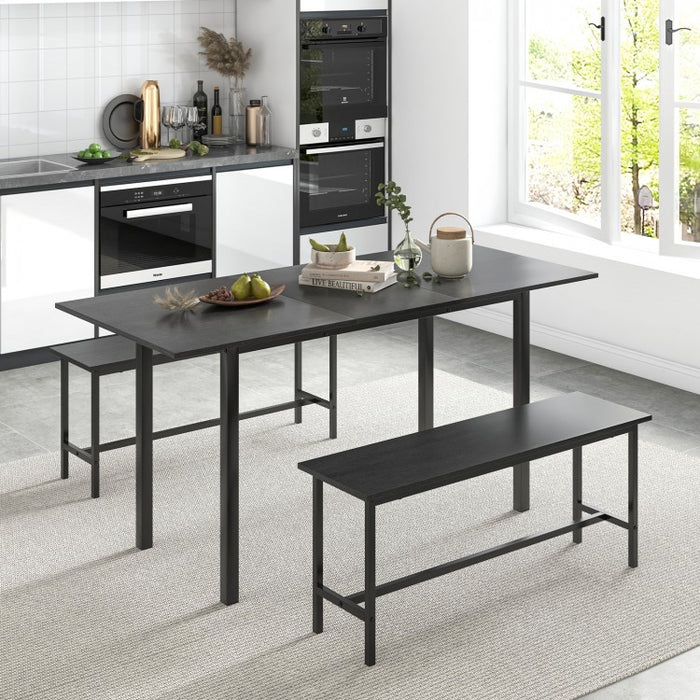Modern Dining Table Set for 6 with Extendable Table for 4-6 People and 2 Benches - Suitable for Restaurant