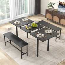 Charger l&#39;image dans la galerie, Modern Dining Table Set for 6 with Extendable Table for 4-6 People and 2 Benches - Suitable for Restaurant
