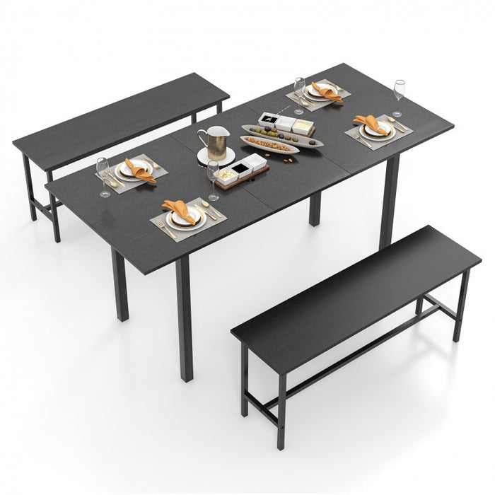 Modern Dining Table Set for 6 with Extendable Table for 4-6 People and 2 Benches - Suitable for Restaurant