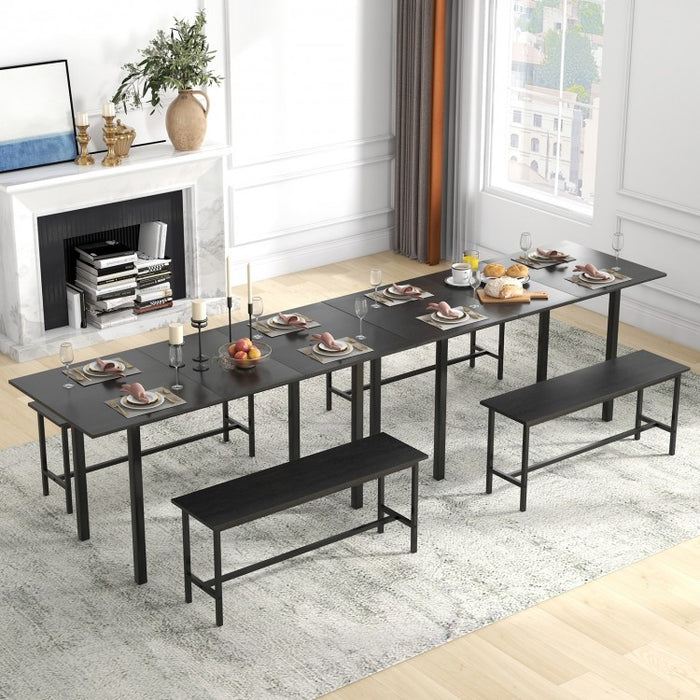 Modern Dining Table Set for 6 with Extendable Table for 4-6 People and 2 Benches - Suitable for Restaurant