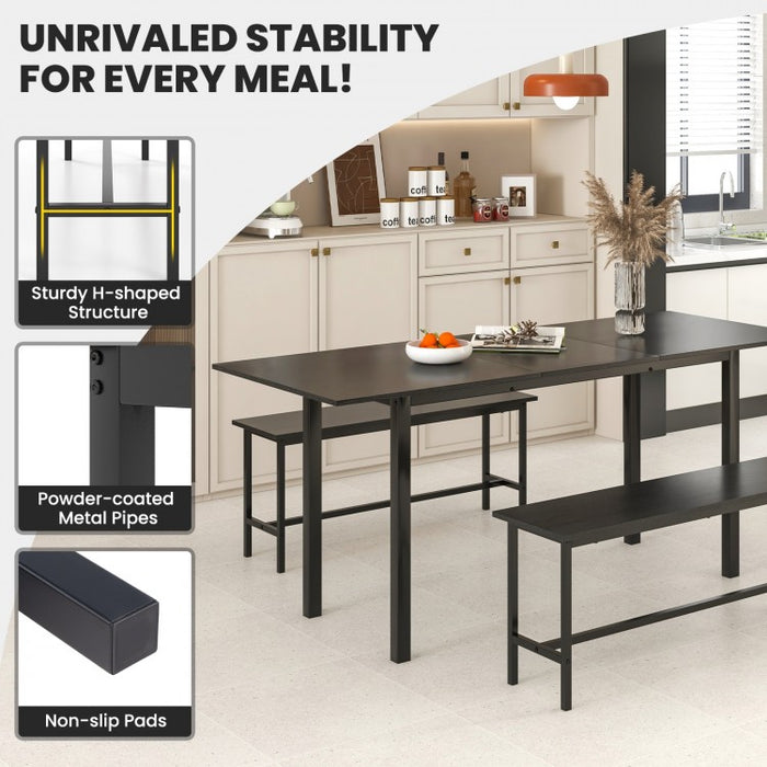 Modern Dining Table Set for 6 with Extendable Table for 4-6 People and 2 Benches - Suitable for Restaurant