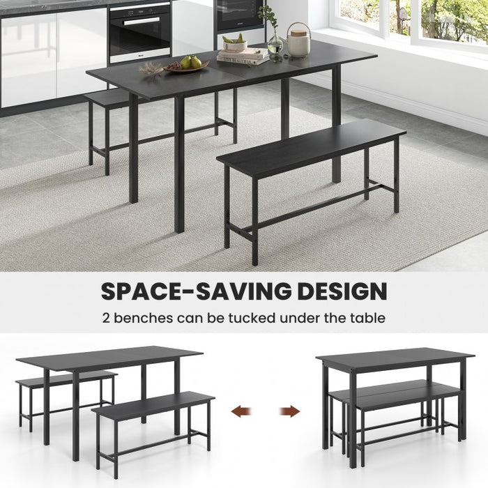 Modern Dining Table Set for 6 with Extendable Table for 4-6 People and 2 Benches - Suitable for Restaurant