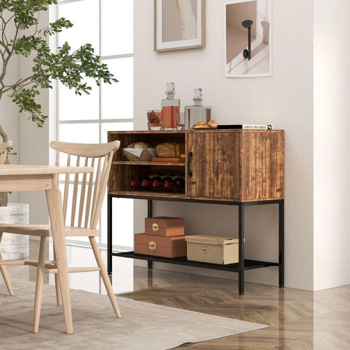 Costway Retro Bar Cabinet Kitchen Storage with USB Power Outlet - Suitable for Kitchen and Dining Room