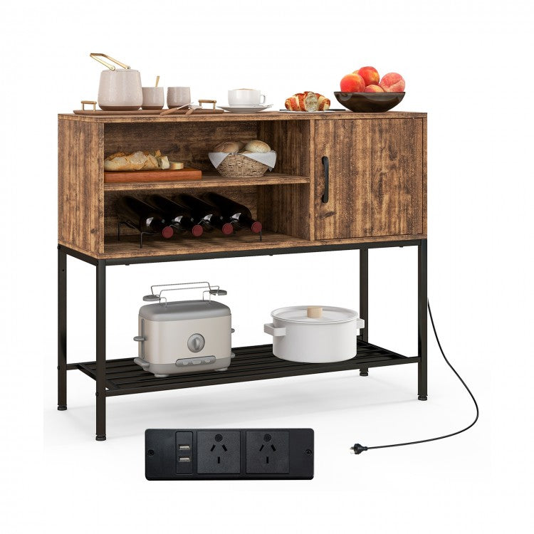 Costway Retro Bar Cabinet Kitchen Storage with USB Power Outlet - Suitable for Kitchen and Dining Room