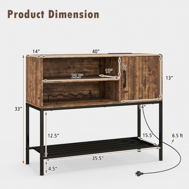 Costway Retro Bar Cabinet Kitchen Storage with USB Power Outlet - Suitable for Kitchen and Dining Room