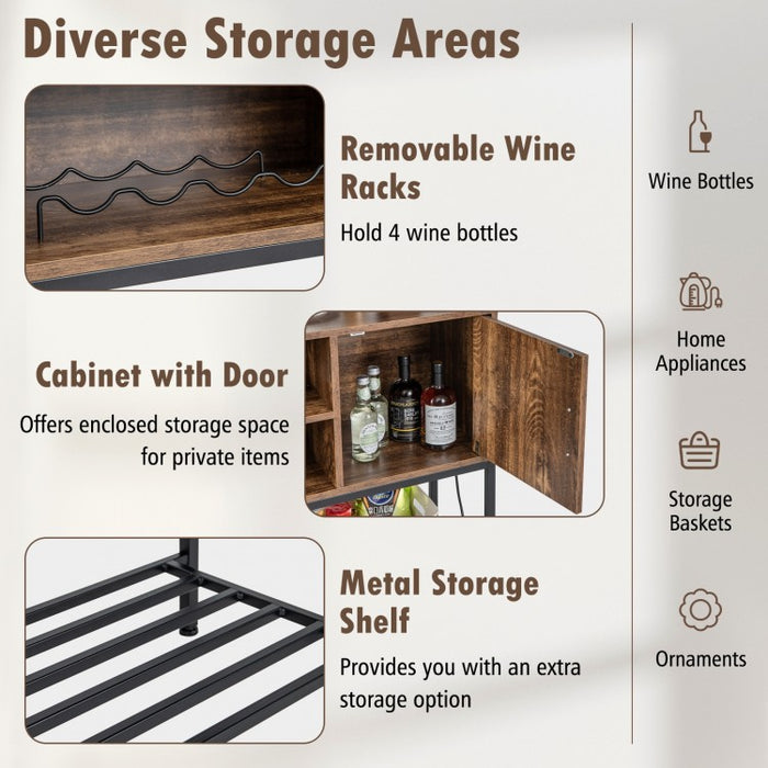 Costway Retro Bar Cabinet Kitchen Storage with USB Power Outlet - Suitable for Kitchen and Dining Room