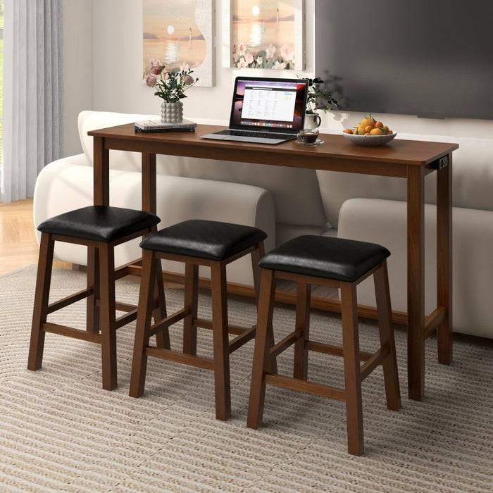 Farmhouse Dining Room Sets - 4-Piece Set with Built-in 3 Bar Stools with Cushions - Suitable for Restaurant and Small Tavern