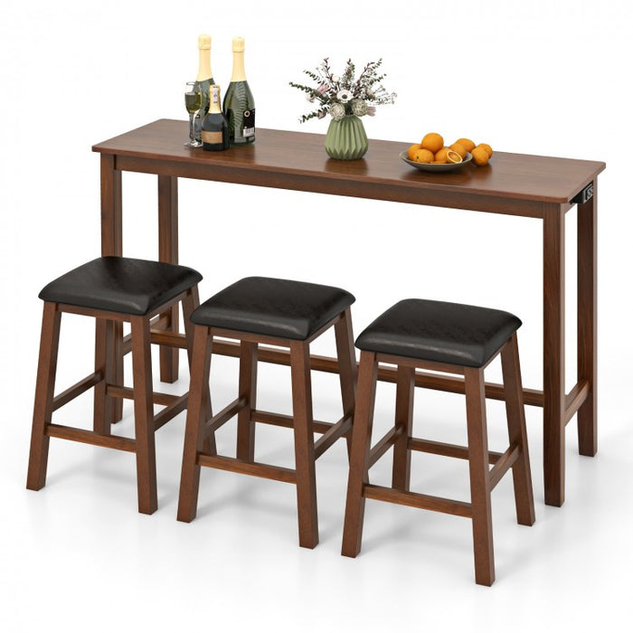 Farmhouse Dining Room Sets - 4-Piece Set with Built-in 3 Bar Stools with Cushions - Suitable for Restaurant and Small Tavern