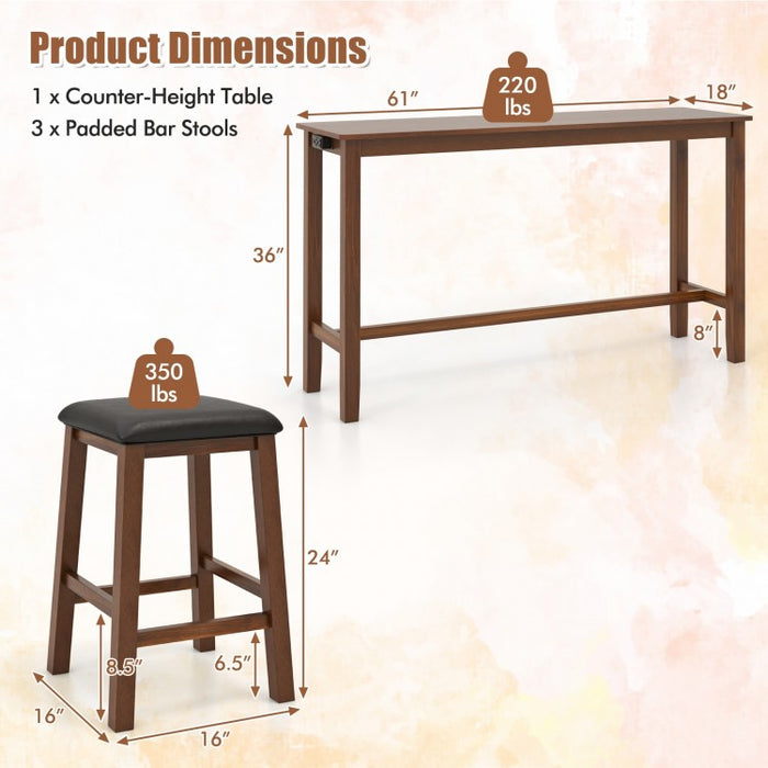Farmhouse Dining Room Sets - 4-Piece Set with Built-in 3 Bar Stools with Cushions - Suitable for Restaurant and Small Tavern