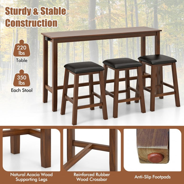 Farmhouse Dining Room Sets - 4-Piece Set with Built-in 3 Bar Stools with Cushions - Suitable for Restaurant and Small Tavern