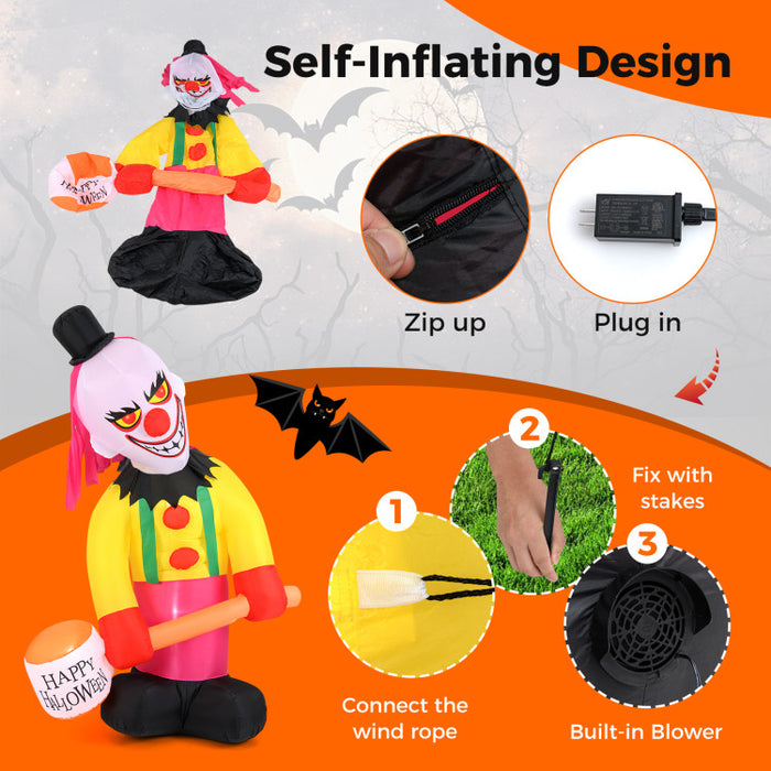 Halloween Inflatable Spinning Clown with Hammer and Automatic Head Movement - Suitable for Halloween Party Decorations