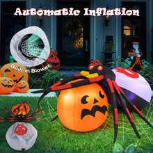 Load image into Gallery viewer, Halloween Inflatable Spider with Pumpkin and Built-in Blower - Suitable for Halloween Decorations, Activities, and Parties
