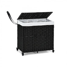 Charger l&#39;image dans la galerie, Bathroom Black Rolling Lid Laundry Hamper with Wheels
