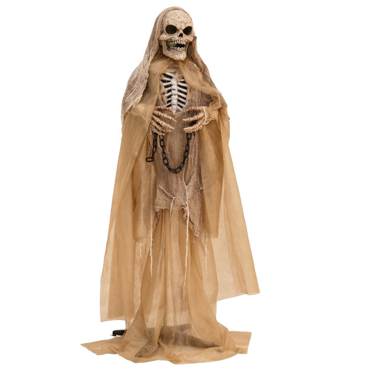 Halloween Electronic Animated Skeleton with Built-in LED Lights and Scary Sound Effects - Suitable for Halloween Party Decorations
