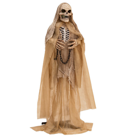 Halloween Electronic Animated Skeleton with Built-in LED Lights and Scary Sound Effects - Suitable for Halloween Party Decorations
