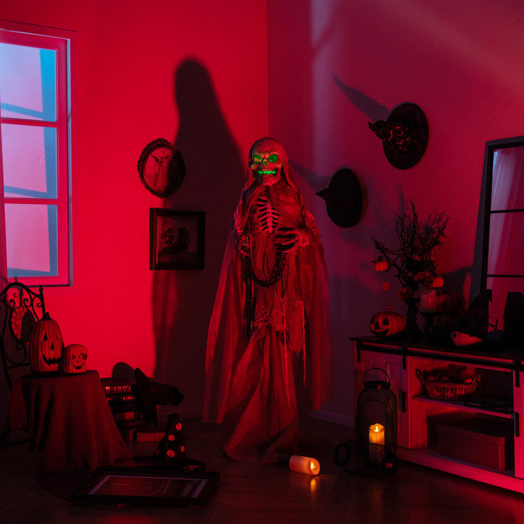Halloween Electronic Animated Skeleton with Built-in LED Lights and Scary Sound Effects - Suitable for Halloween Party Decorations