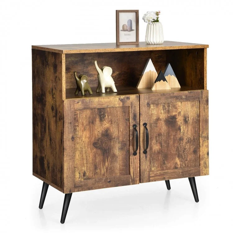 Costway Mid Century Bar Cabinet Storage Unit with Glass Holder - Suitable for Restaurant and Kitchen