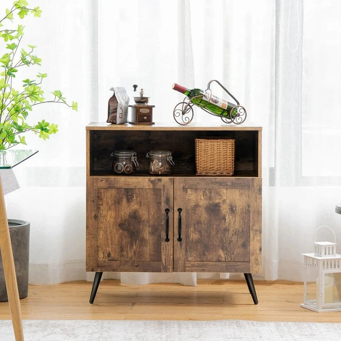 Costway Mid Century Bar Cabinet Storage Unit with Glass Holder - Suitable for Restaurant and Kitchen
