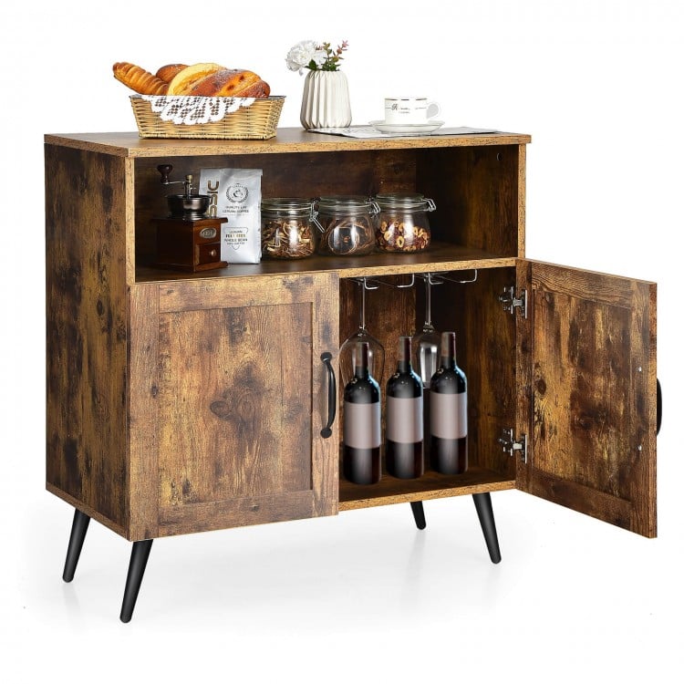 Costway Mid Century Bar Cabinet Storage Unit with Glass Holder - Suitable for Restaurant and Kitchen