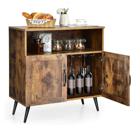 Costway Mid Century Bar Cabinet Storage Unit with Glass Holder - Suitable for Restaurant and Kitchen