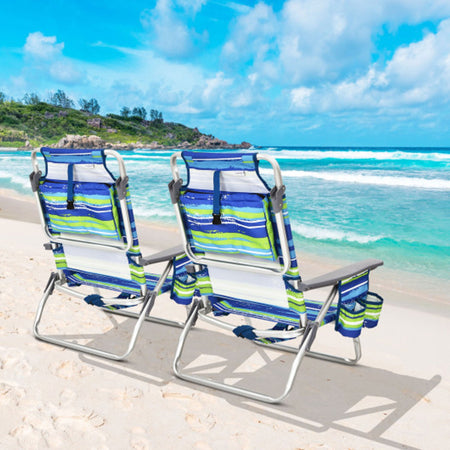 Auction Deal -Outdoor Blue 2-Piece Folding Beach Lounge Chair with Headrest