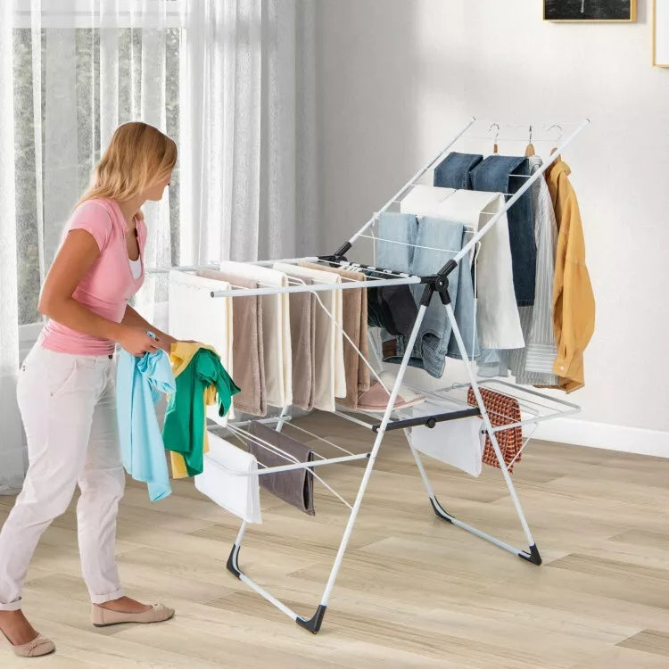Auction Deal -White Portable Adjustable 2-Tier Foldable Clothes Drying Rack