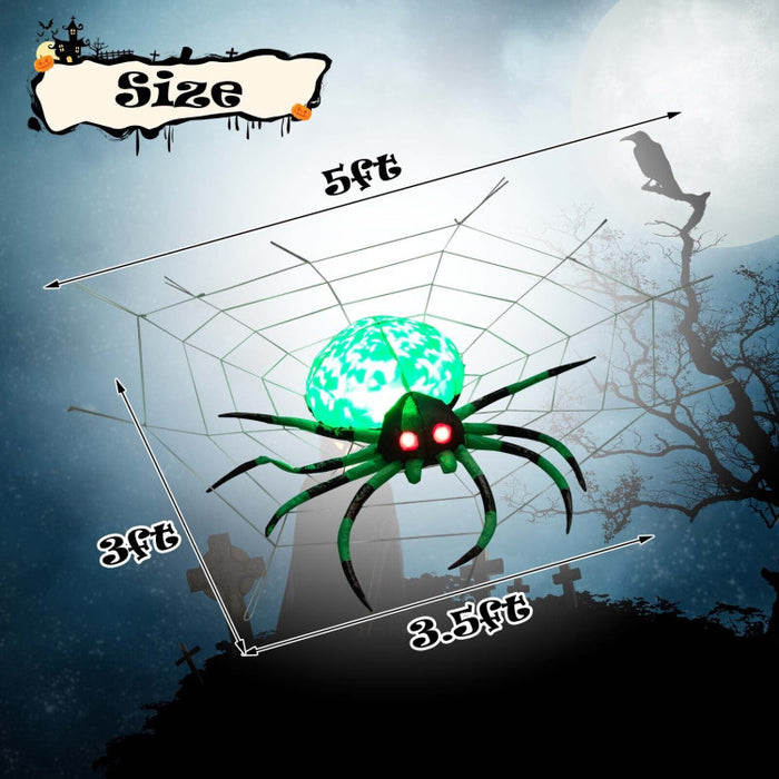 Halloween Inflatable Green Spider - Suitable for Halloween Decorations and Haunted Houses