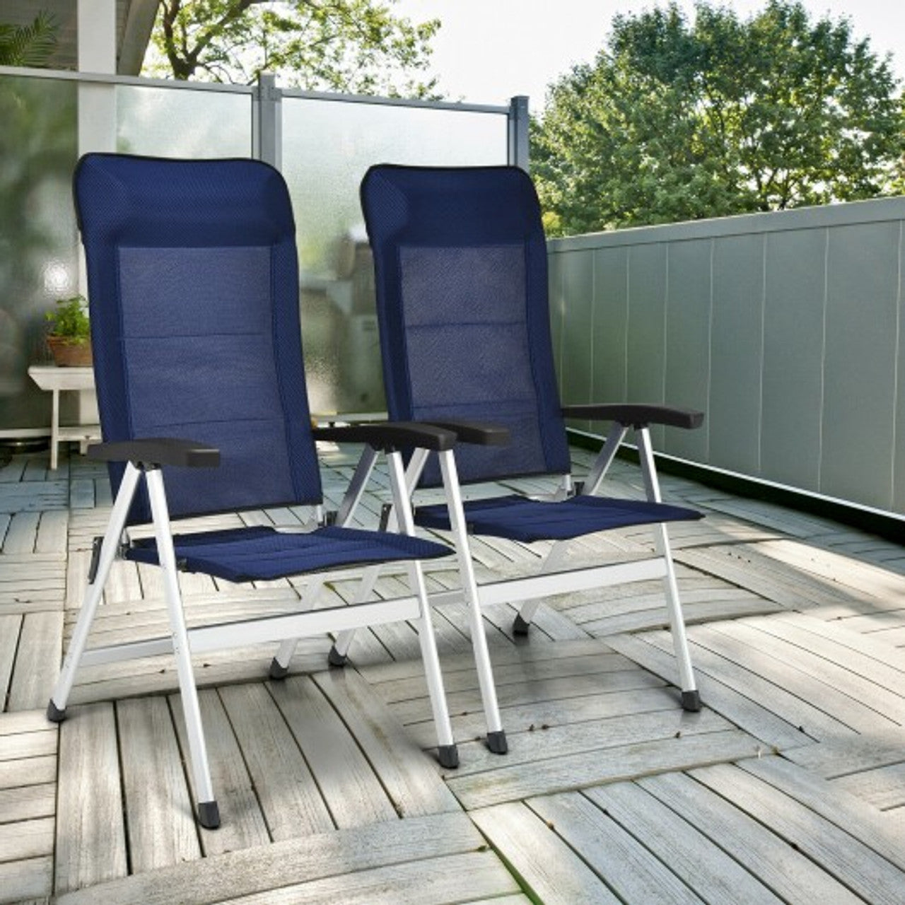 Auction Deal -Outdoor Patio Navy Blue Portable Folding Dining Chair with Headrest