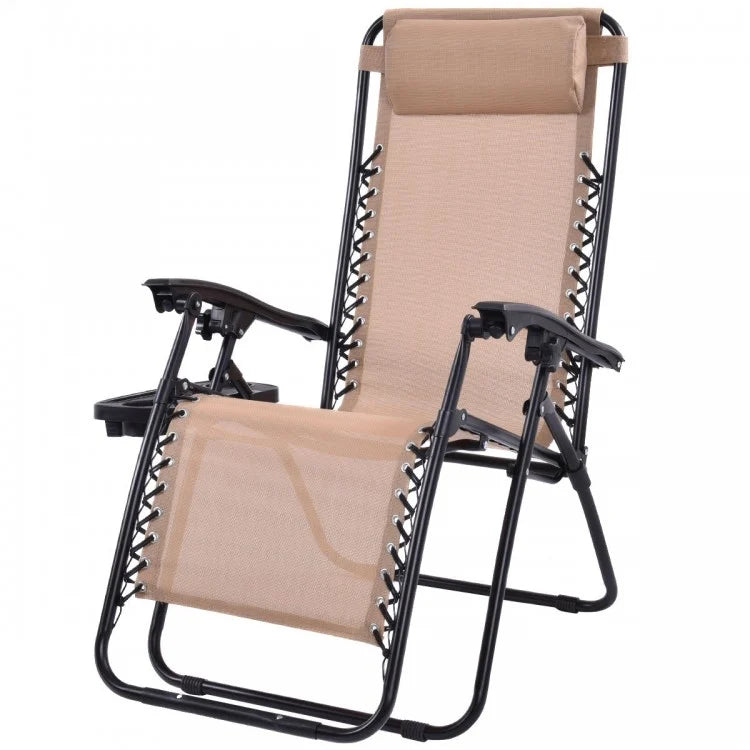 Outdoor Patio Pool Zero Gravity Folding Lounge Chair 2-Piece Set